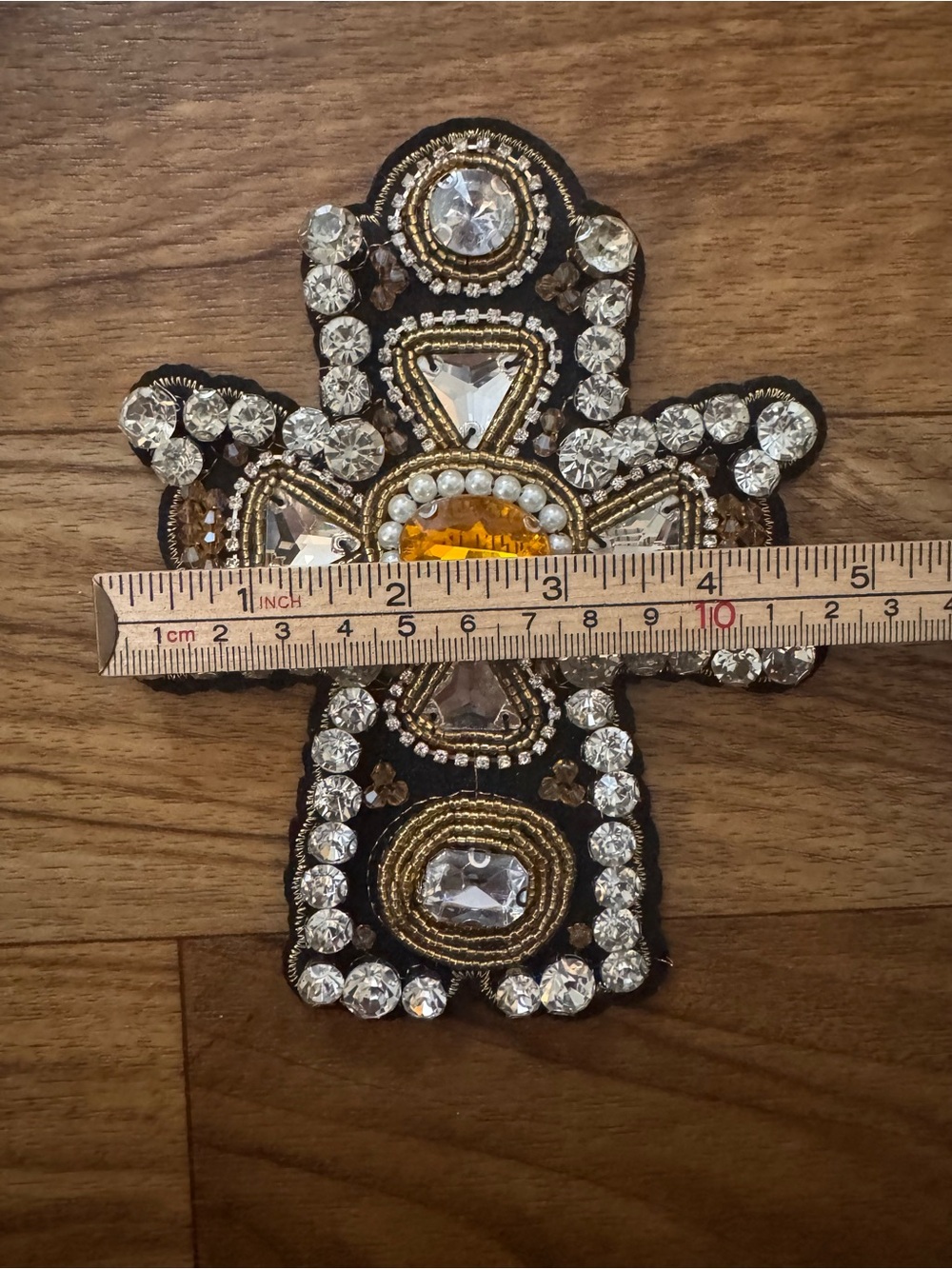 Large Beaded Rhinestone Cross Appliqué Patch - Picture 3 of 5